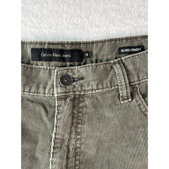 Calvin Klein Jeans Mens Relaxed Fit Corduroy Pants Size 38 Olive Straight Leg - Picture 6 of 8